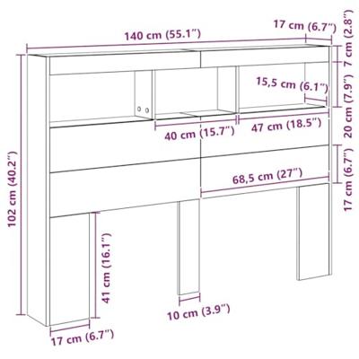 Hoofdbordkast met LED 140x17x102 cm zwart eikenkleurig Hoofdbordkast met LED 140x17x102 cm zwart eikenkleurig