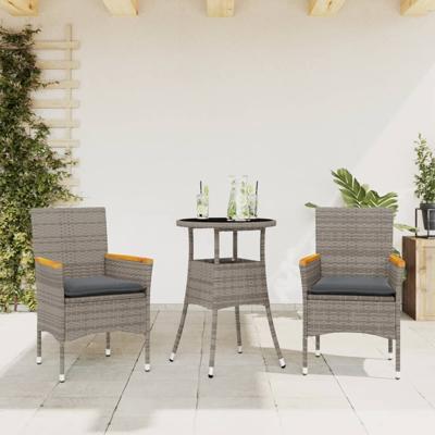 3-delige Tuinset met kussens poly rattan en glas grijs - thumbnail