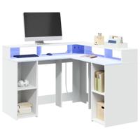 Bureau met LED-verlichting 130x130x91 cm bewerkt hout wit - thumbnail