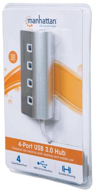 Manhattan 163767 163767 USB-hub 4 poorten USB-A USB 3.0 5 GBit/s Met aluminium behuizing Wit