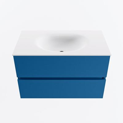 MONDIAZ VICA 80cm badmeubel onderkast Jeans 2 lades. Wastafel MOON midden zonder kraangat, kleur Talc.