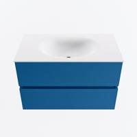 MONDIAZ VICA 80cm badmeubel onderkast Jeans 2 lades. Wastafel MOON midden zonder kraangat, kleur Talc. - thumbnail