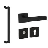 Hardbrass Voordeurset vierkant 3-delig met greep Denver SKG3 met kerntrekbeveiliging - zwart - thumbnail