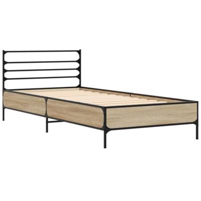 Bedframe bewerkt hout en metaal sonoma eikenkleurig 90x200 cm Bedframe bewerkt hout en metaal sonoma eikenkleurig 90x200 cm
