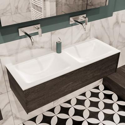 Mondiaz Lush Cloud badmeubel eiken Dark brown 120 cm 1 lade solid surface dubbele spoelbak zonder kraangat Mondiaz Lush Cloud badmeubel eiken Dark brown 120 cm 1 lade solid surface dubbele spoelbak zonder kraangat