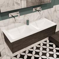 Mondiaz Lush Cloud badmeubel eiken Dark brown 120 cm 1 lade solid surface dubbele spoelbak zonder kraangat - thumbnail