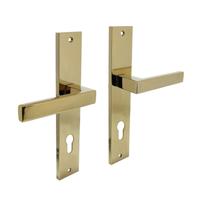 Deurkruk Hera op schild rechthoekig 245x45mm profielcilindergat 78mm PVD messingkleur - thumbnail