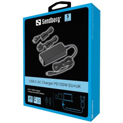 Sandberg USB-C AC Charger PD100W EU+UK Zwart Binnen