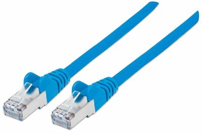 Intellinet 740609 RJ45 Netwerkkabel, patchkabel CAT 6A S/FTP 0.25 m Blauw Folie afscherming, Afscherming gevlochten, Afgeschermd, Halogeenvrij 1 stuk(s)