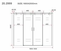 Wiesbaden schuifbare nisdeur 4-d. mat-zwart 1800x2000 chr.8mm NANO - thumbnail