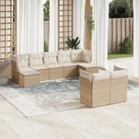 9-delige Loungeset met kussens poly rattan beige - thumbnail