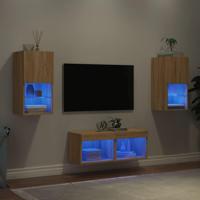 4-delige Tv-wandmeubelset met LED-verlichting sonoma eikenkleur - thumbnail