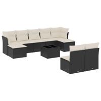 10-delige Loungeset met kussens poly rattan zwart - thumbnail