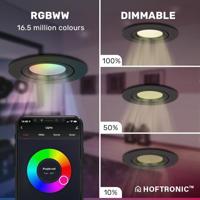 Set van 6 Rome smart inbouwspots - IP44 Waterdicht - 6 Watt 480 lumen - Kantelbaar - Lage inbouwdiepte 27mm - Wifi + Bluetooth - RGBWW - Google Home, Amazon Alexa en Siri - Zwart - Voor binnen en buiten - thumbnail
