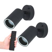 Set van 2 dimbare LED Wandlamp Lago 2700K - Zwart - IP44 - GU10 - Incl. dimmer met afstandsbediening - thumbnail