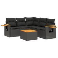 6-delige Loungeset met kussens poly rattan zwart - thumbnail