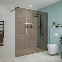 Fortifura Galeria inloopdouche - 180x200cm - rookglas - wandarm - mat zwart SW797943/SW797905 - thumbnail