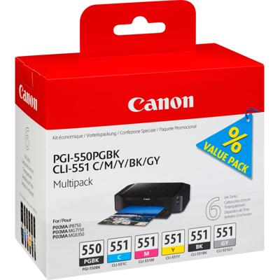Canon Inktcartridge PGI-550PGBK/CLI-551 Multipack Origineel Combipack Foto zwart, Cyaan, Magenta, Geel, Zwart, Grijs 6496B005