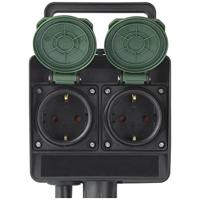 Sygonix SY-5231004 Buitenstopcontact 2-voudig Zwart, Standaard-groen (zijdemat) Aanraakbeveiliging - thumbnail