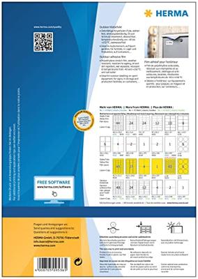 Herma 9536 Folie-etiketten 45.7 x 21.2 mm Folie, mat Wit 1920 stuk(s) Extra sterk hechtend Laser (zwart/wit), Laser (kleur), Kopiëren (zwart/wit), Kopiëren Herma 9536 Folie-etiketten 45.7 x 21.2 mm Folie, mat Wit 1920 stuk(s) Extra sterk hechtend Laser (zwart/wit), Laser (kleur), Kopiëren (zwart/wit), Kopiëren