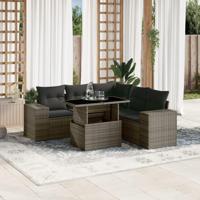 6-delige Loungeset met kussens poly rattan grijs - thumbnail