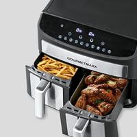 GourmetMaxx Heißluft-Fritteuse Zweikammer 7l Airfryer 2400 W Zwart/RVS - thumbnail