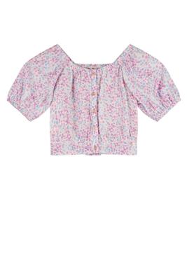 NoNo zomer blouse meisjes - blauw - cropped, AOP - Tomas