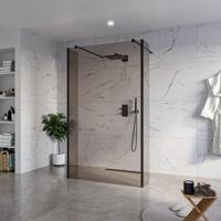 Fortifura Galeria Vrijstaande Inloopdouche - 120x200cm - Rookglas - antikalk - 8mm veiligheidsglas - 2 zijwanden 30cm - wandsteunen en hoekprofielen - Zwart mat SW927767 2x/SW797944/SW797930 2x/SW358025 2x - thumbnail