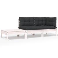 3-delige Loungeset met kussens massief grenenhout wit - thumbnail