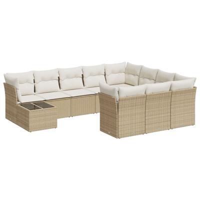 11-delige Tuinset met kussens poly rattan beige