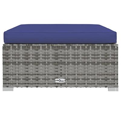 Tuinvoetenbank met kussen 70x70x30 cm poly rattan grijs