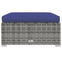Tuinvoetenbank met kussen 70x70x30 cm poly rattan grijs - thumbnail