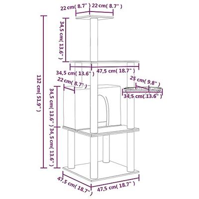 VidaXL Kattenmeubel met sisal krabpalen 132 cm lichtgrijs
