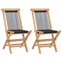 Tuinstoelen inklapbaar 2 st massief teakhout en touw - thumbnail