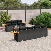 8-delige Loungeset met kussens poly rattan zwart - thumbnail