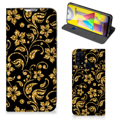 Samsung Galaxy M31 Smart Cover Gouden Bloemen