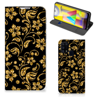 Samsung Galaxy M31 Smart Cover Gouden Bloemen - thumbnail