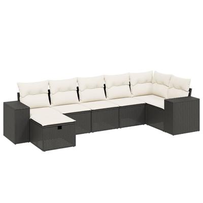 8-delige Loungeset met kussens poly rattan zwart