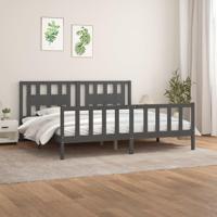 Bedframe met hoofdbord massief grenenhout grijs 200x200 cm - thumbnail