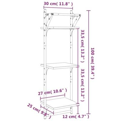 Wandschappen 3-laags met stangen 2 st 30x25x100 cm grijs sonoma