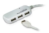 Actieve USB 2.0 Verlengkabel USB A Male - 4x USB-Hub 12 m Ivoor - thumbnail