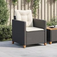 Tuinstoel met kussens poly rattan zwart - thumbnail