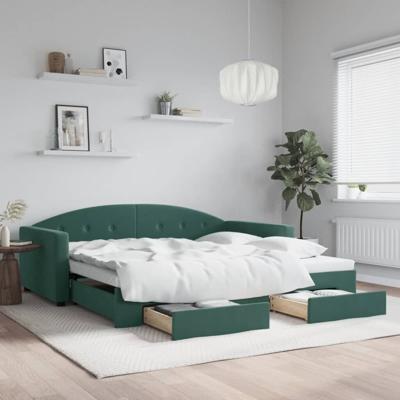 Slaapbank onderschuifbed lades 100x200 cm fluweel donkergroen
