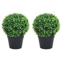 VidaXL Kunstplanten met pot 2 st buxus bolvorming 37 cm groen - thumbnail