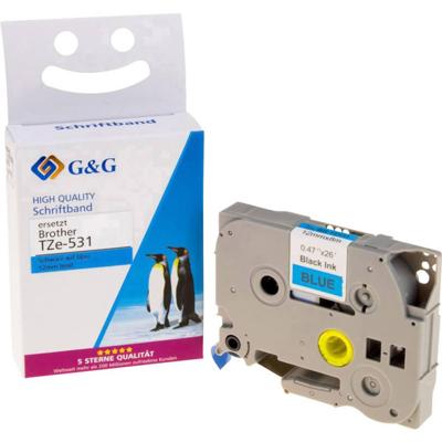 Labeltape G&G BB-B-G-531 Compatibel vervangt Brother TZe-531 Tapekleur: Blauw Tekstkleur: Zwart 12 mm 8 m