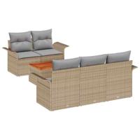 Tuinbankenset met kussen 6 pcs Beige poly rattan - thumbnail