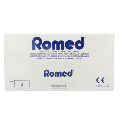 Romed Vinyl handschoen niet steriel gepoederd S 100 Stuks Romed Vinyl handschoen niet steriel gepoederd S 100 Stuks