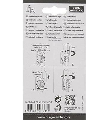 Burg Wächter 3631 Hangslot 22.90 mm Aluminium-zilver (chroom) Cijferslot Burg Wächter 3631 Hangslot 22.90 mm Aluminium-zilver (chroom) Cijferslot