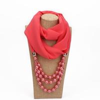 2 stks nationale stijl sjaal met imitatie parel ketting (watermeloen rood) - thumbnail