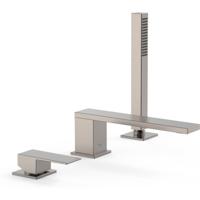 Badrandkraan Tres Cuadro Exclusive met Handdoucheset Rechte Uitloop 18 cm RVS Tres - thumbnail